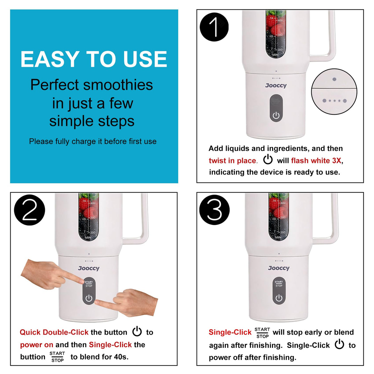 Jooccy 40-second blend performance for quick, satisfying shakes.
