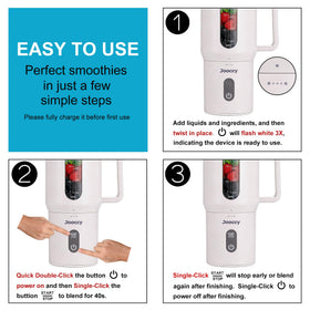 Jooccy straw-access lid enabling blending and sipping from one container