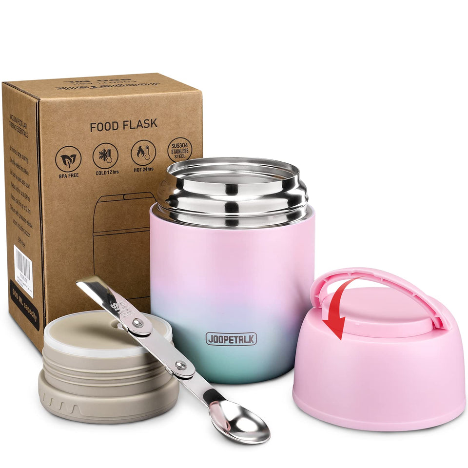 JOOPETALK 17oz insulated lunch container with wide mouth for easy filling.