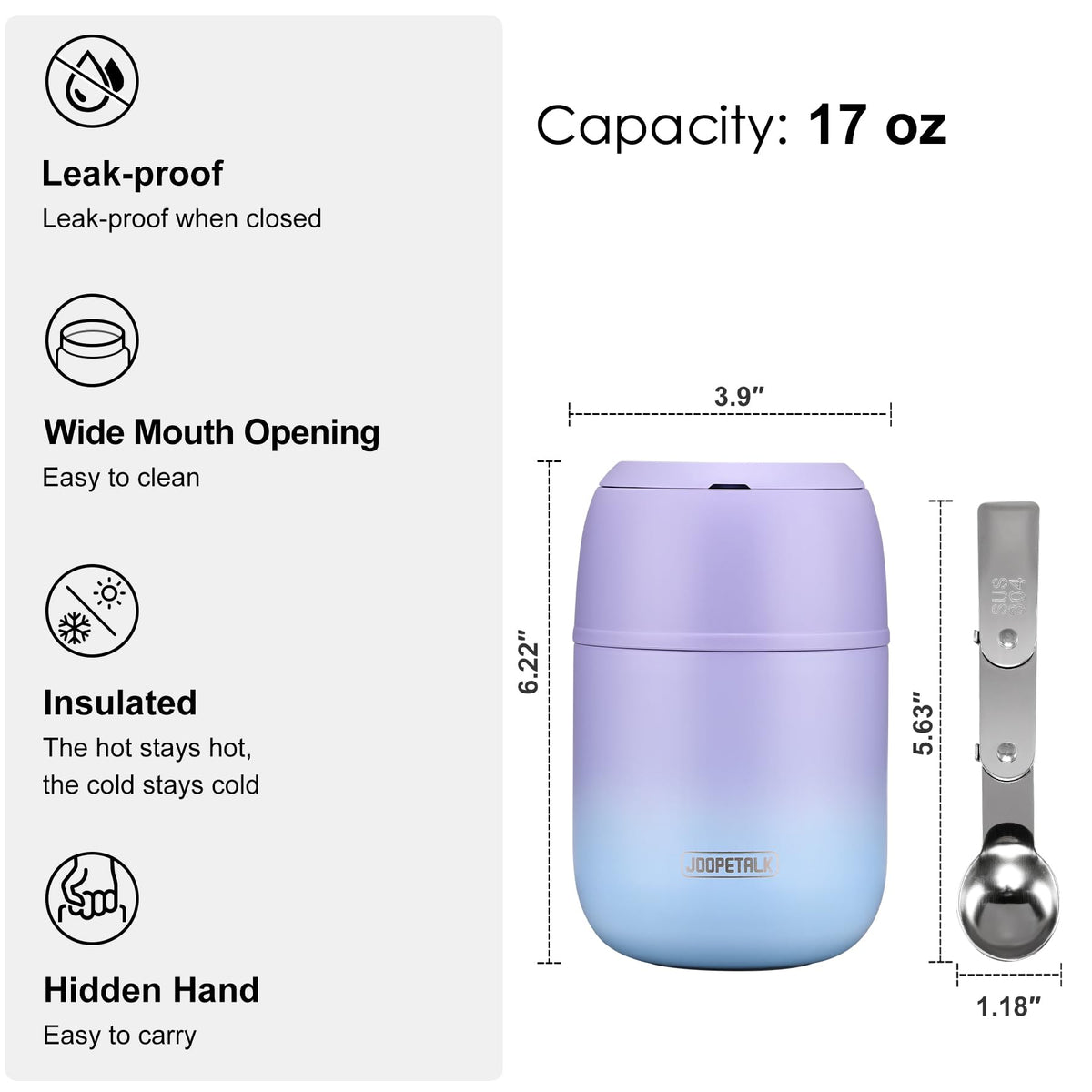 JOOPETALK leakproof double-layer lid keeps soups secure during transit