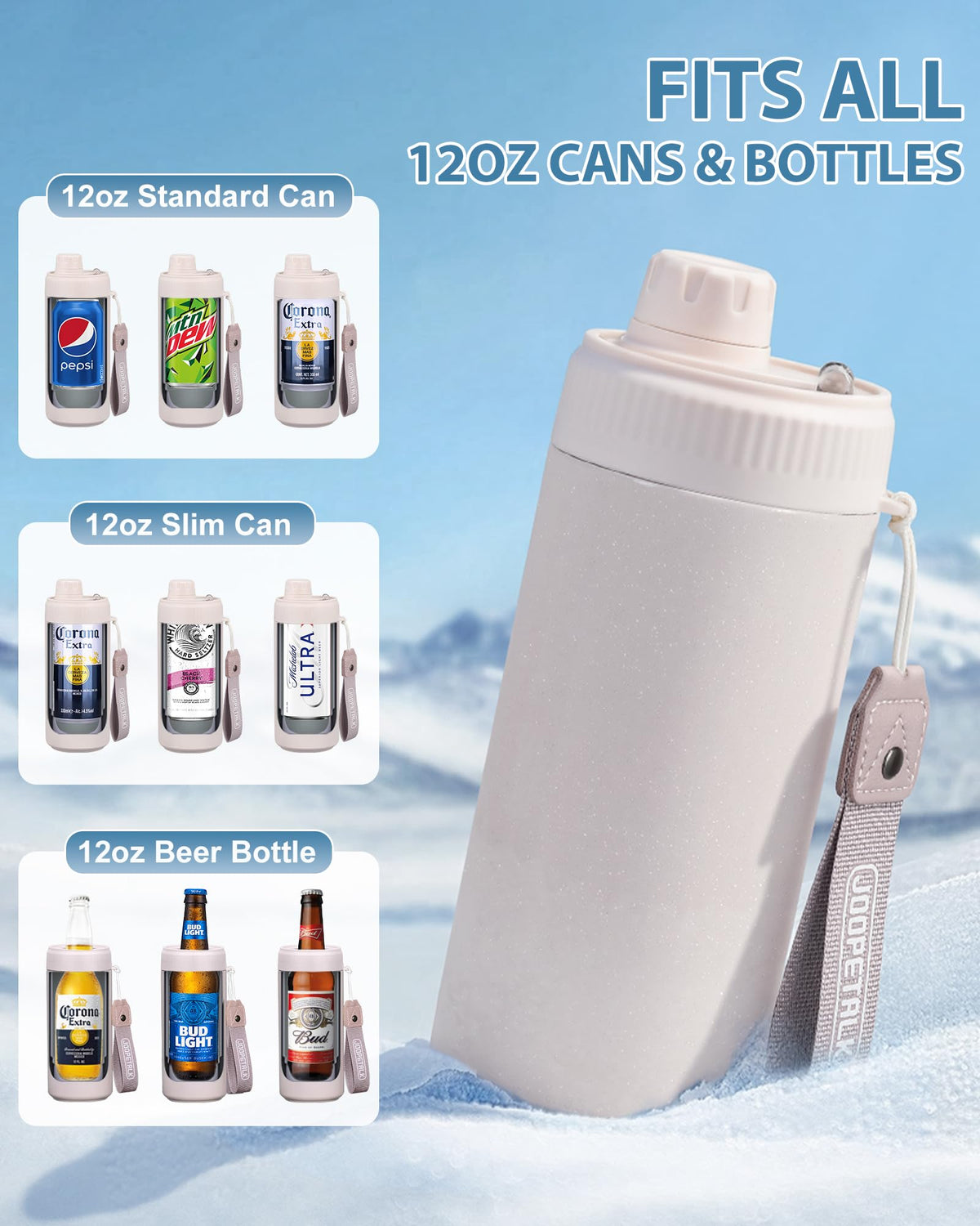 JOOPETALK universal can cooler fits 12 oz cans and bottles for flexible hydration