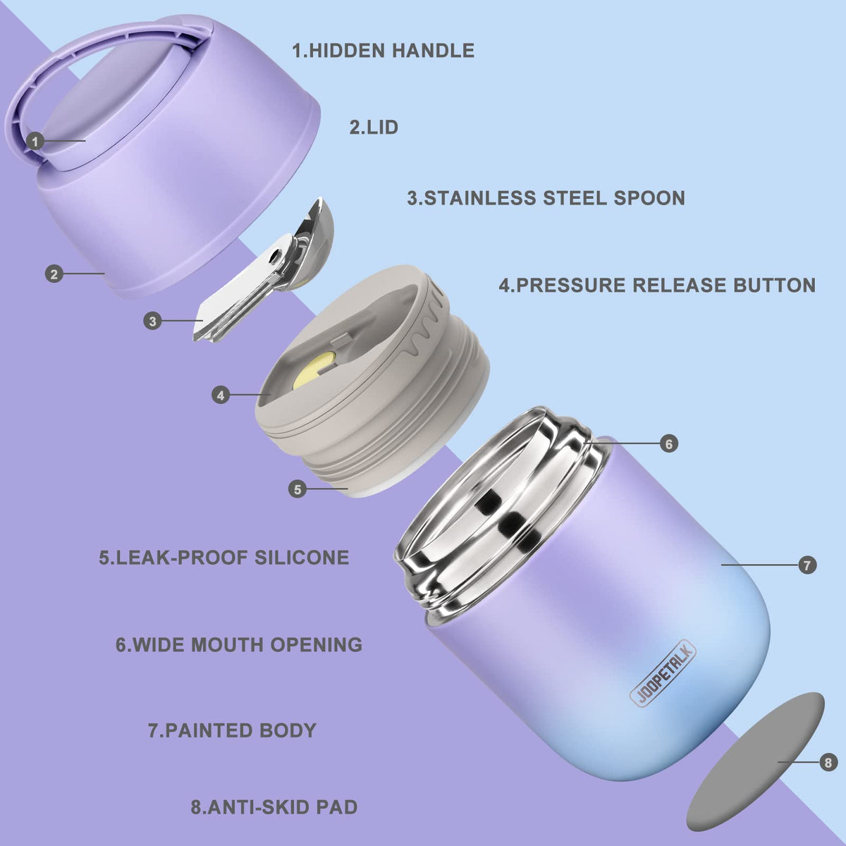 JOOPETALK wide-mouth thermos for quick access to hot meals on the go