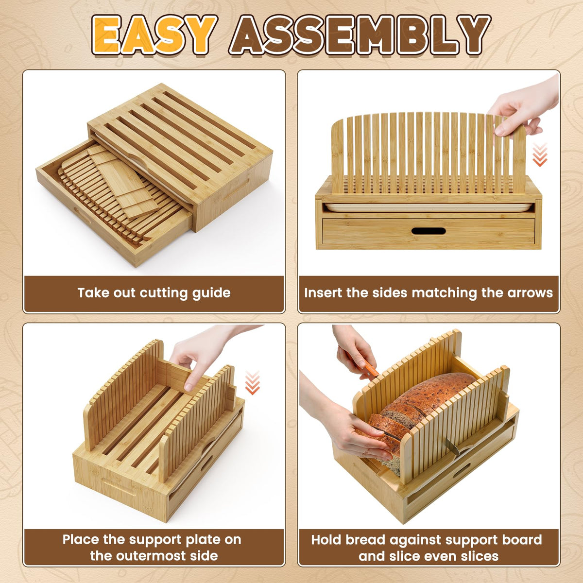 Joothlin adjustable-width guide ensures even bread slices.