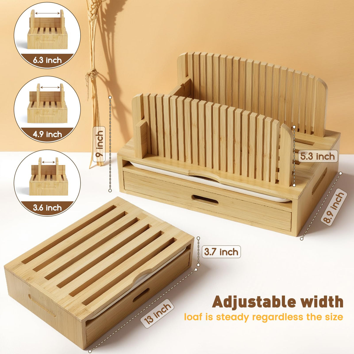 Joothlin bread slicer features a smooth bamboo finish for daily use.