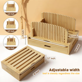 Joothlin bread slicer features a smooth bamboo finish for daily use.