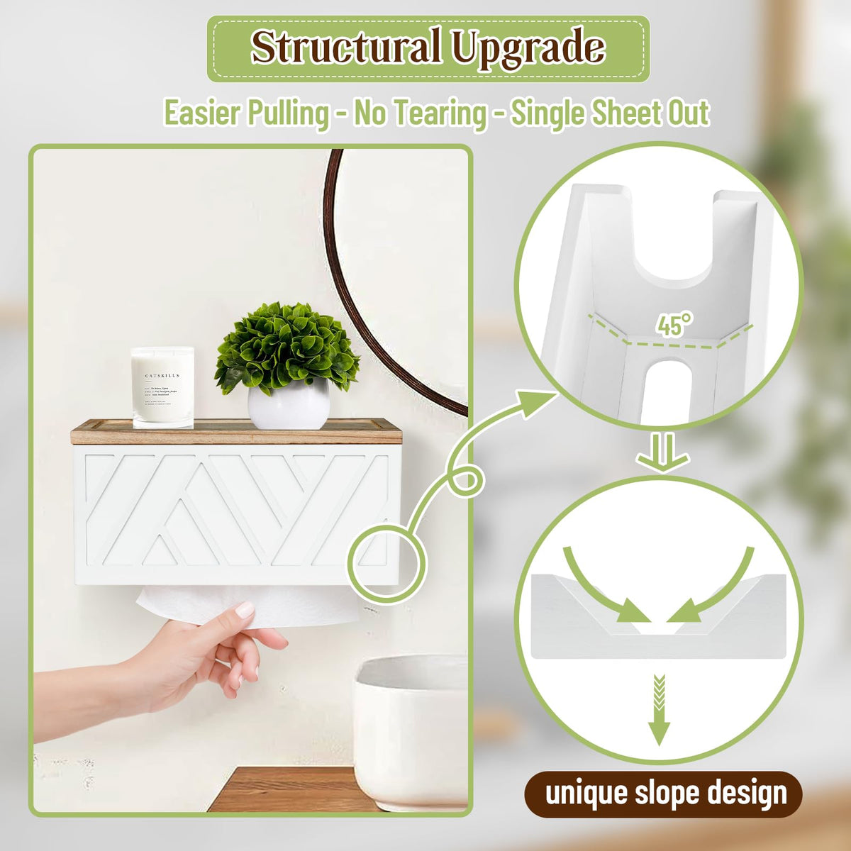Jorkol farmhouse-style wood towel dispenser adds rustic decor.