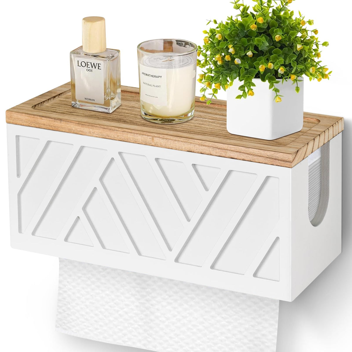 Jorkol wall-mounted wood towel dispenser with lid for tidy kitchen storage.