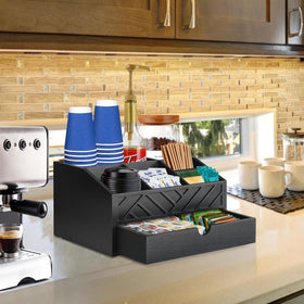 Jorkol tilted coffee station decor keeps cups and syrups neatly within reach.