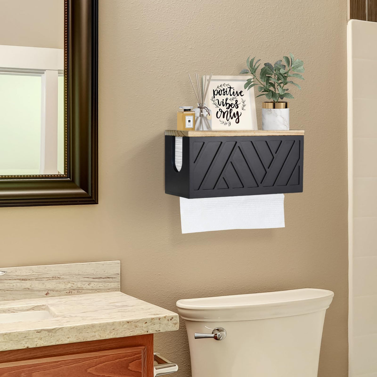 Jorkol wood towel holder bottom ramp for tear-free dispensing.