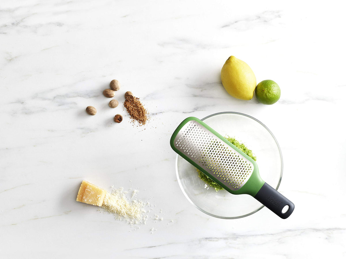 Joseph Joseph grater features an easy-grip handle for comfortable, controlled grating.