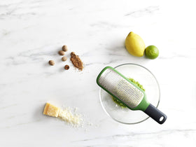 Joseph Joseph grater features an easy-grip handle for comfortable, controlled grating.