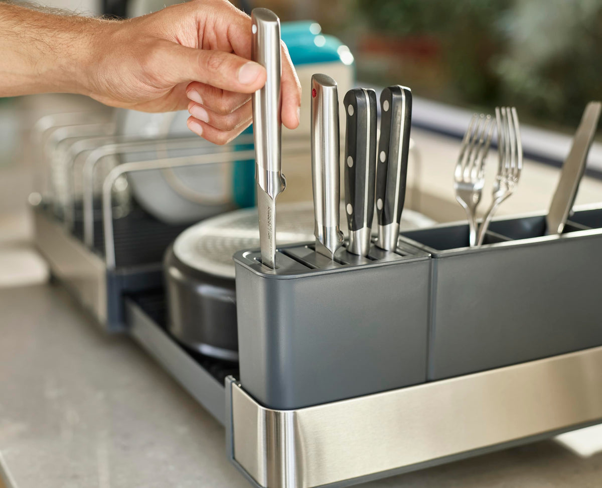 Joseph Joseph Extend Max Steel rack compact when folded for storage.