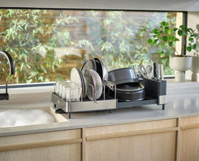 Joseph Joseph Extend Max Steel rack with cutlery drainer and knife slots.