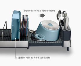 Joseph Joseph Extend Max Steel rack swivel draining spout in three positions for flexible draining.