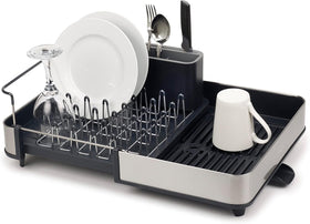 Joseph Joseph extendable dish drying rack with detachable parts for flexible setup.