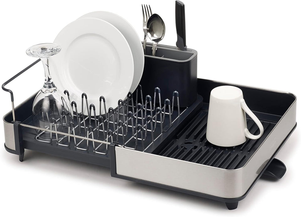 Joseph Joseph extendable dish drying rack with detachable parts for flexible setup.