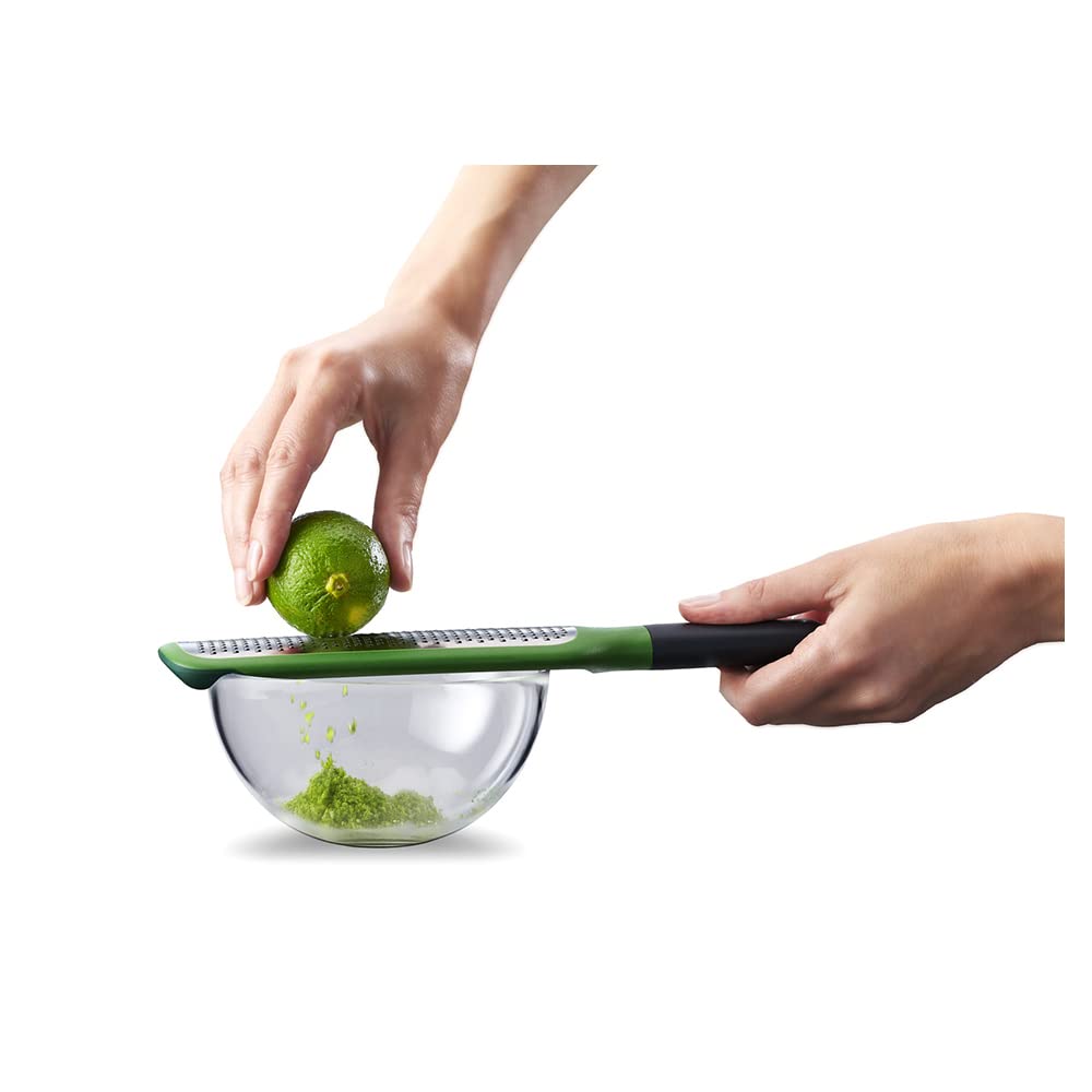 Joseph Joseph fine stainless steel blade excels at hard cheeses and zesting.