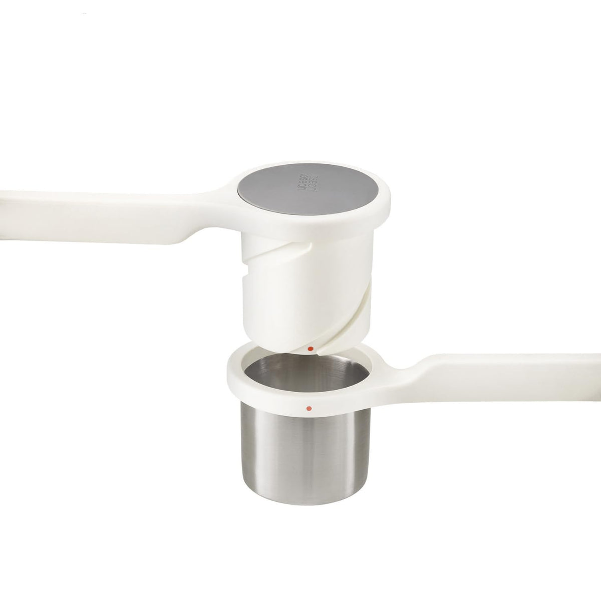 Joseph Joseph Helix ricer two-piece design shown for easy cleaning and disassembly