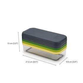 Joseph Joseph Multi-Prep chopper in action demonstrates quick, precise dicing.