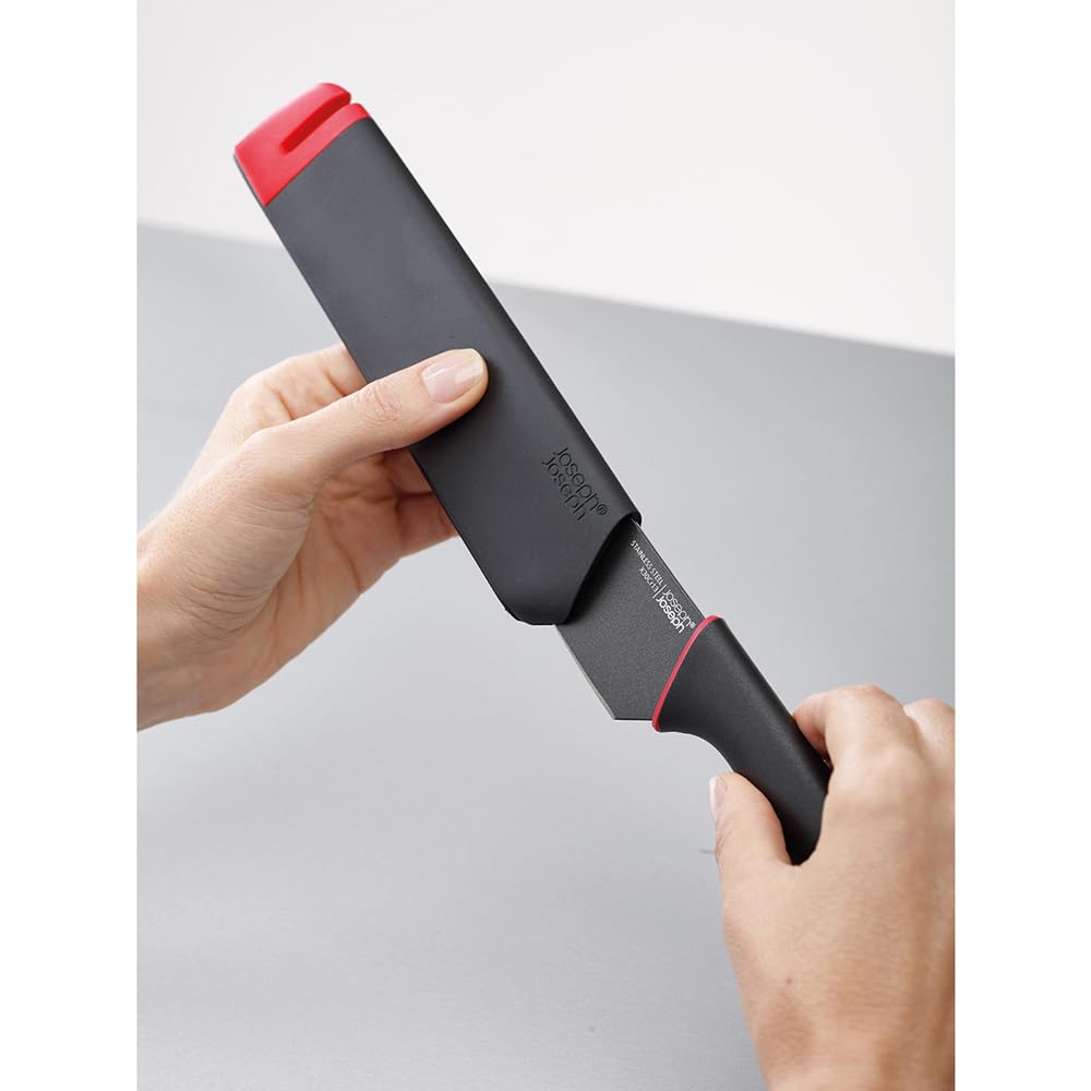 Joseph Joseph knife sheath with non-slip base ensures safe sharpening and storage.