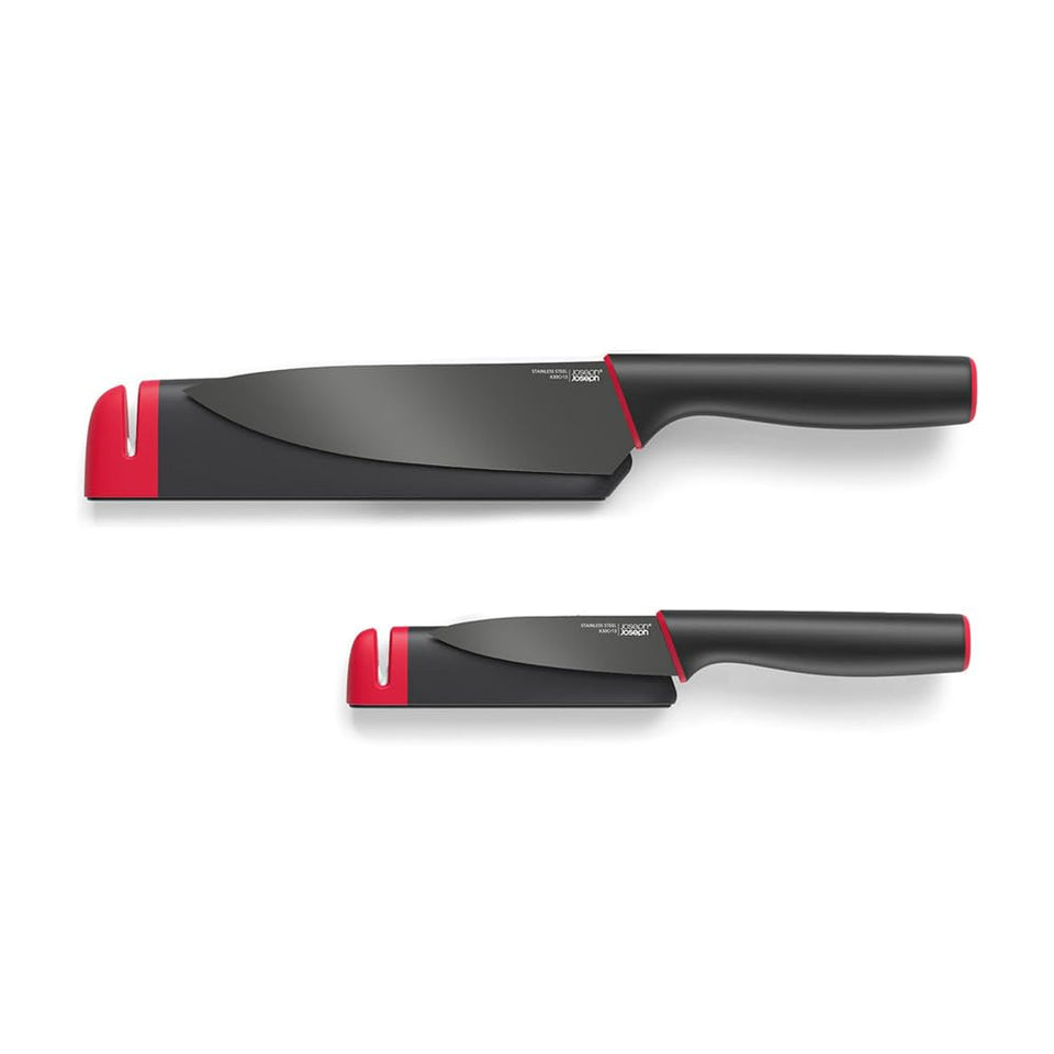 Joseph Joseph Slice and Sharpen 6-inch chef knife with built-in sharpener for quick pre-cut sharpness.