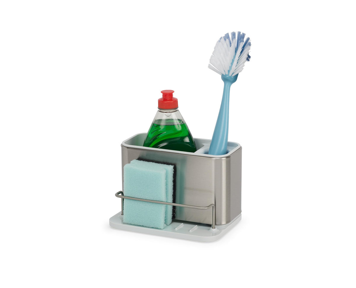 Joseph Joseph Surface sink caddy main compartment keeps bottles and brushes neatly organized.