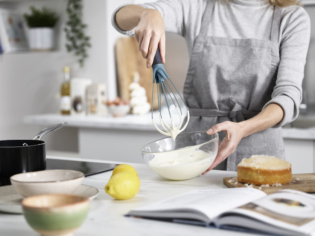 Joseph Joseph Twist Whisk folds flat for compact storage after cooking