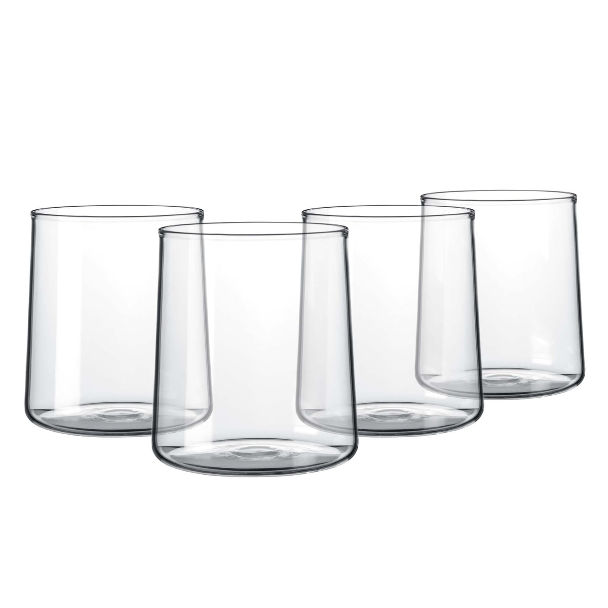 Joseph Sedgh Collection clear glass tumbler with 16.5 oz capacity for water and cocktails.