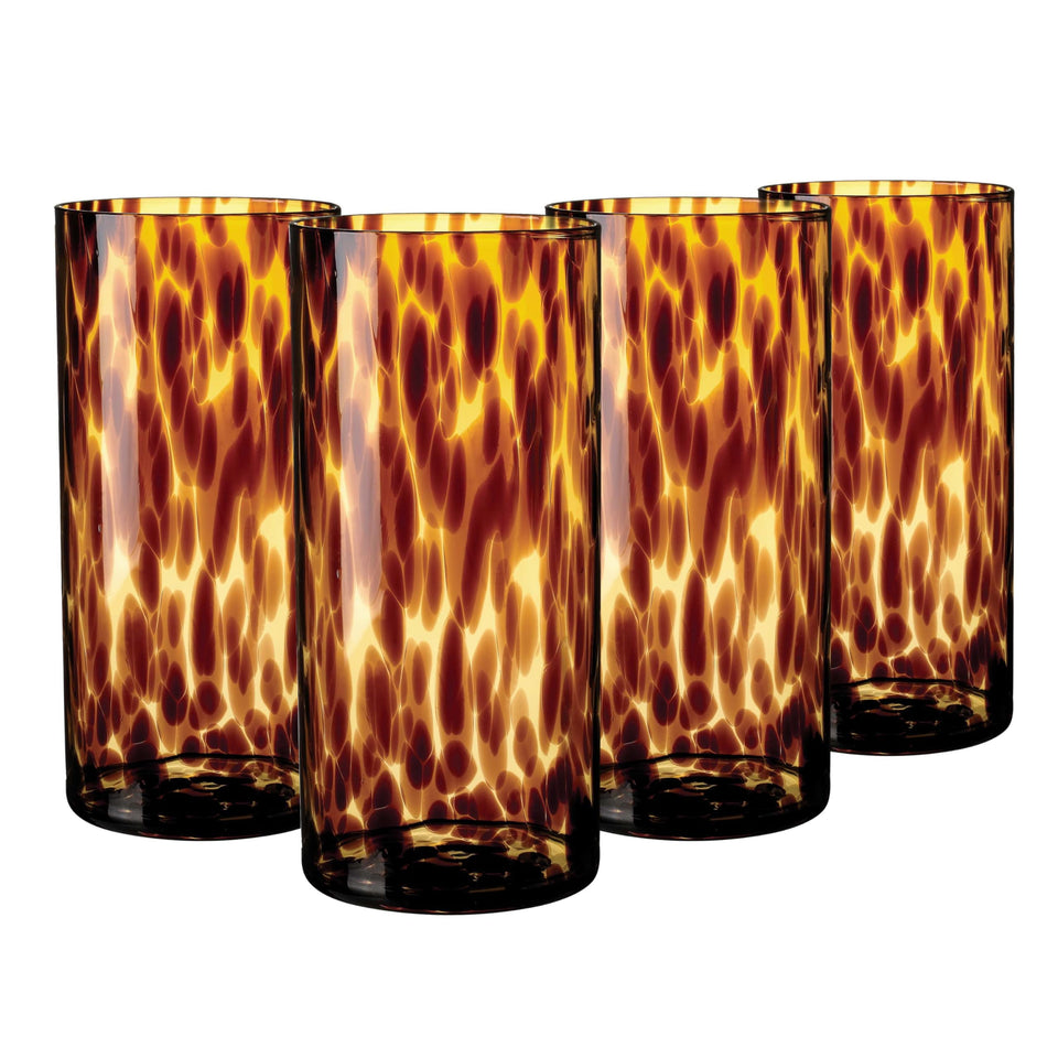 Joseph Sedgh Collection tortoise highball glasses in a 4-pack, ideal for entertaining.