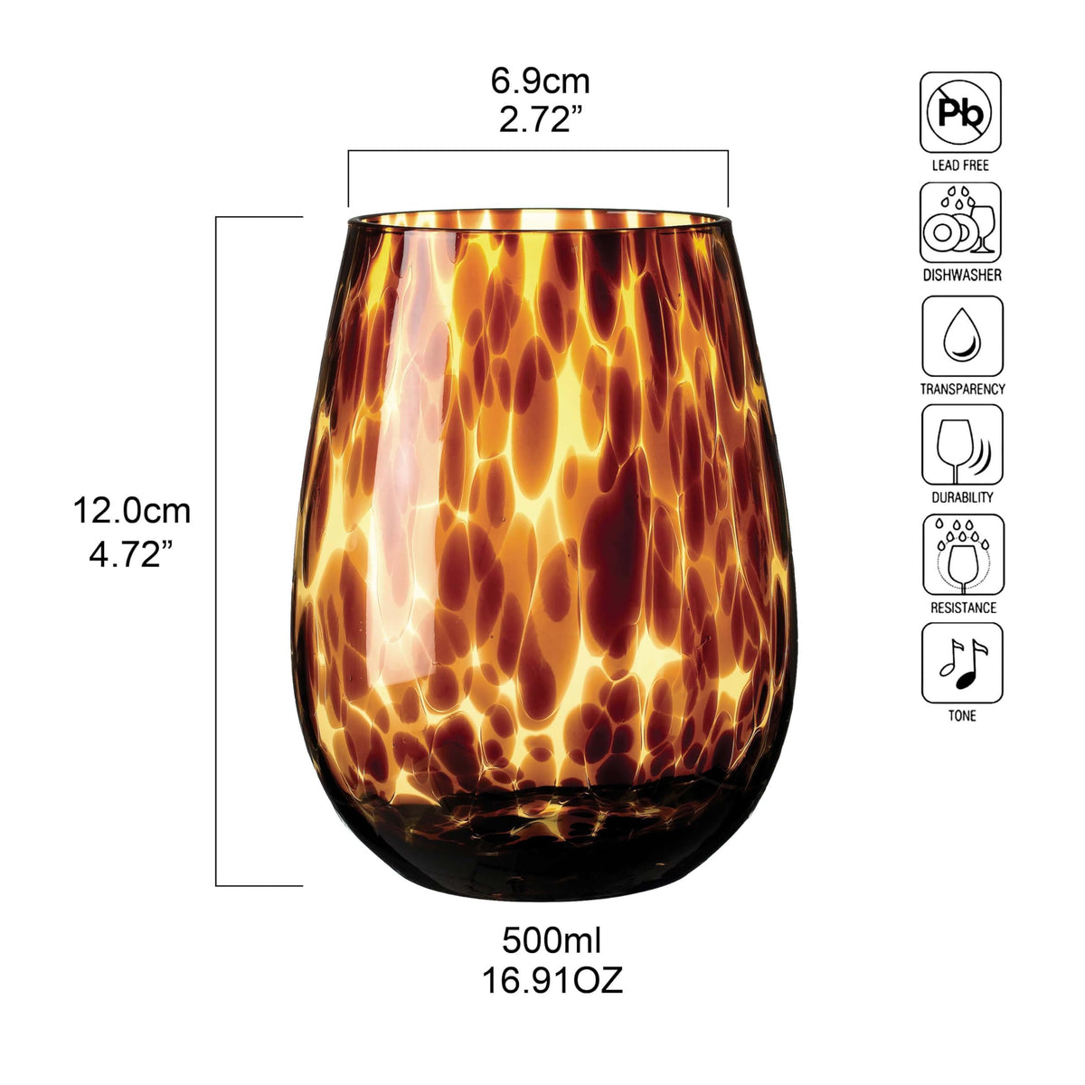 Joseph Sedgh Collection tortoise-shell water glass showing generous capacity for beverages.