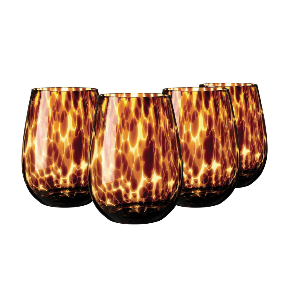 Joseph Sedgh Collection tortoise-shell wine glass highlighting the pattern and durability for daily use.