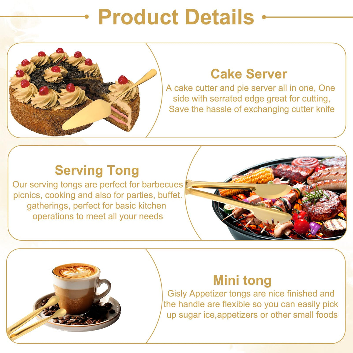 Josjoou gold serving forks with ergonomic grip for buffet service