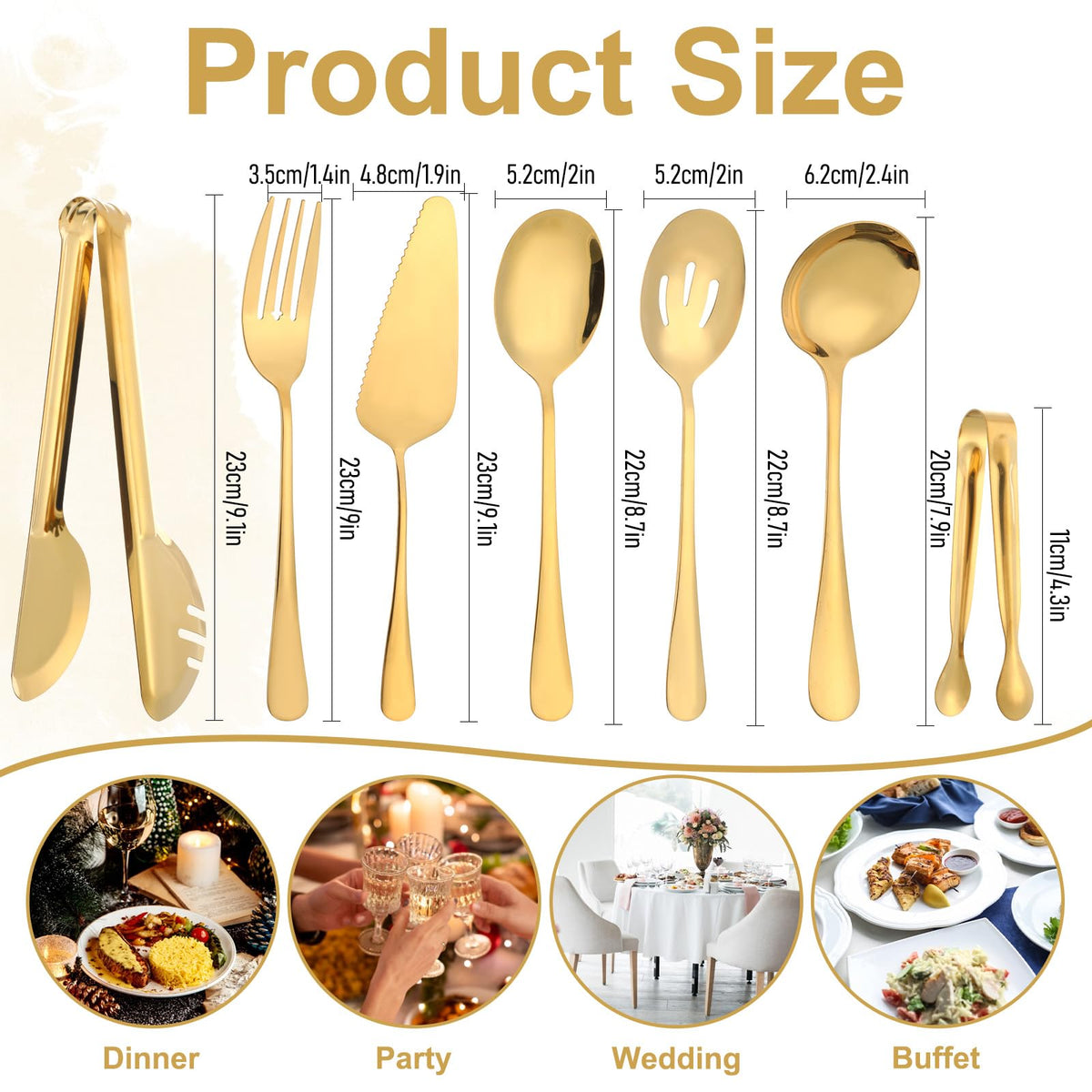 Josjoou gold slotted spoons ideal for salads and pasta with minimal mess