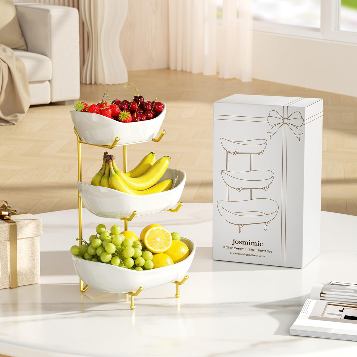 Josmimic gift-ready ceramic fruit bowl in a luxurious package