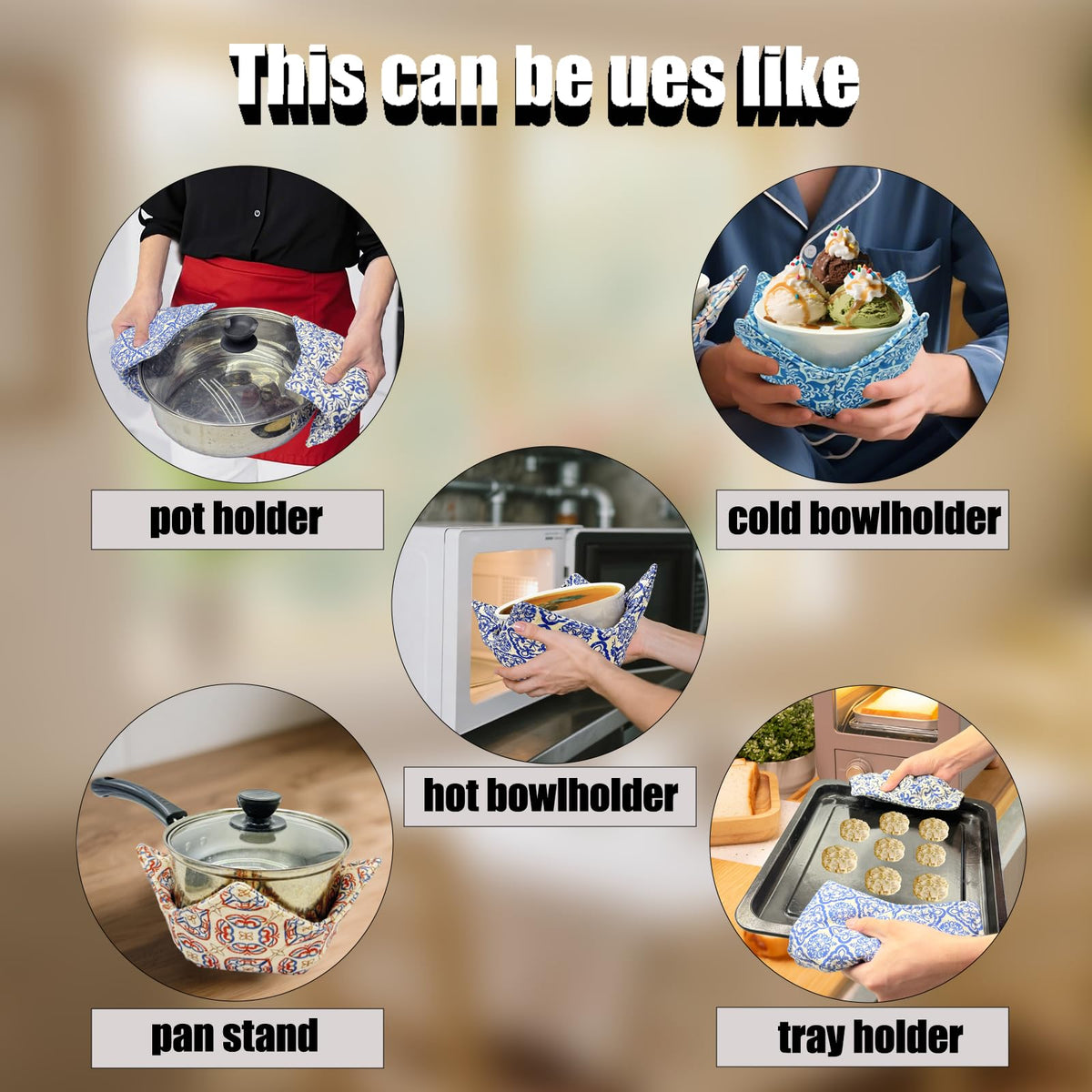 JounLoin reversible design bowl cozy showing two sides for durable protection.