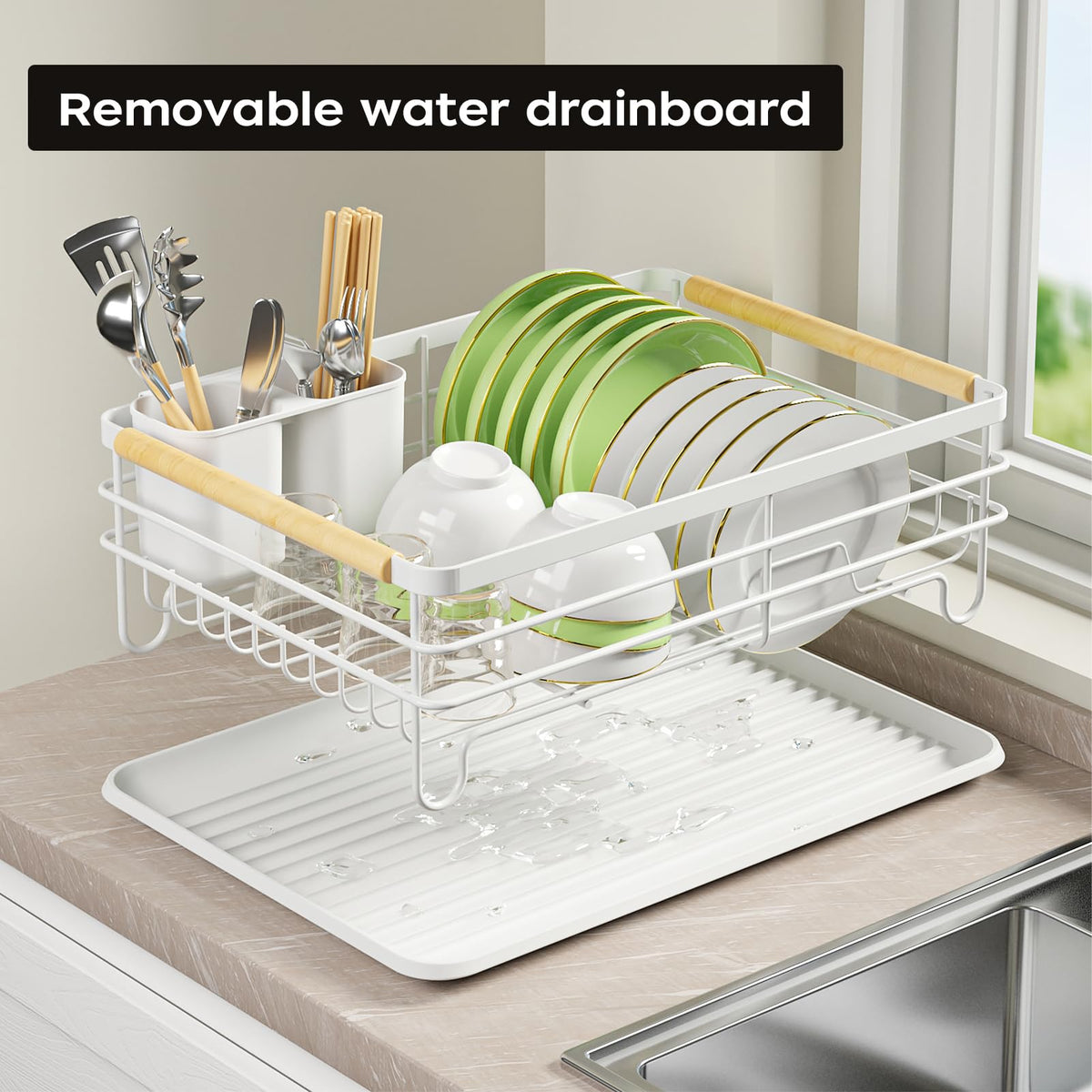 jouzevic no-assembly dish rack ready to use on kitchen counter