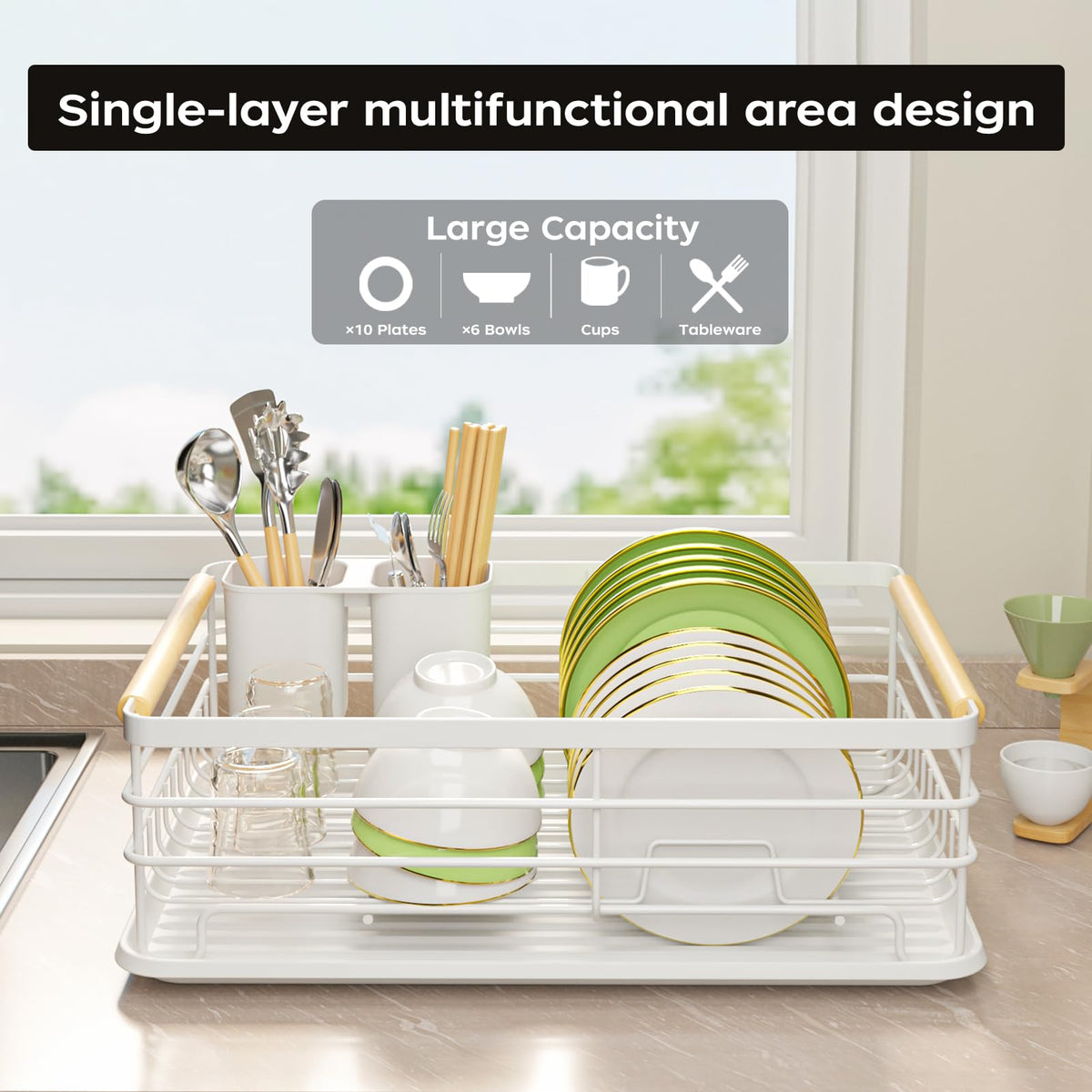 jouzevic dish rack thickened metal frame for sturdy support during drying