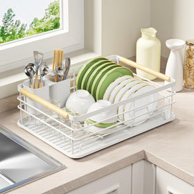 jouzevic dish rack with wooden handles for easy mobility and style on the counter
