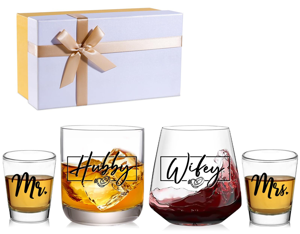 JOVGANK Hubby & Wifey stemless wine glasses for elegant toasts