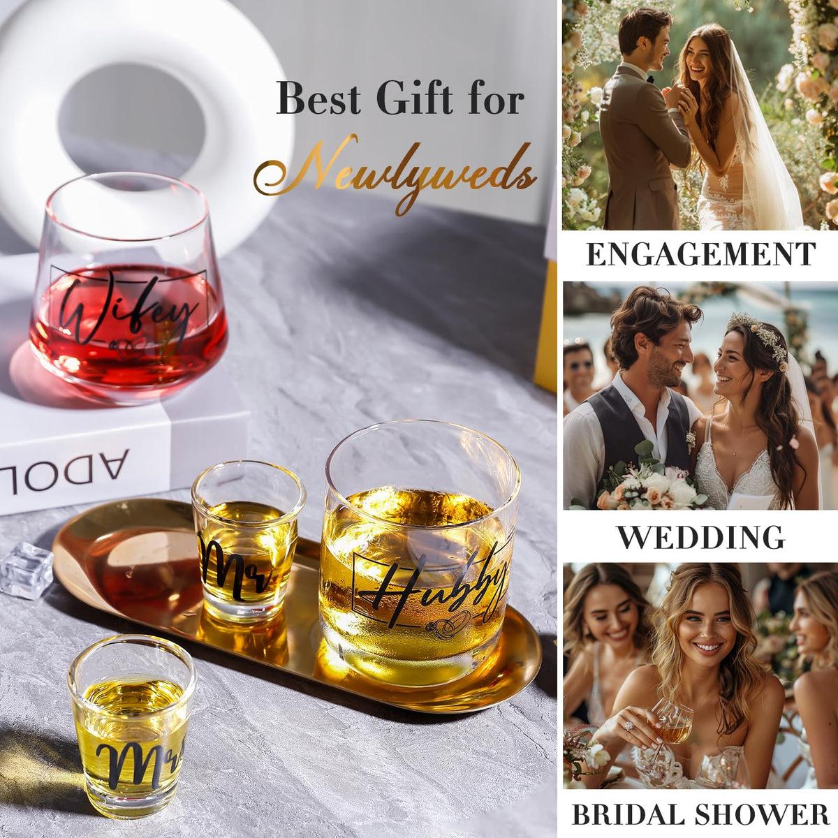 JOVGANK Hubby & Wifey vintage whiskey glasses for lasting memories
