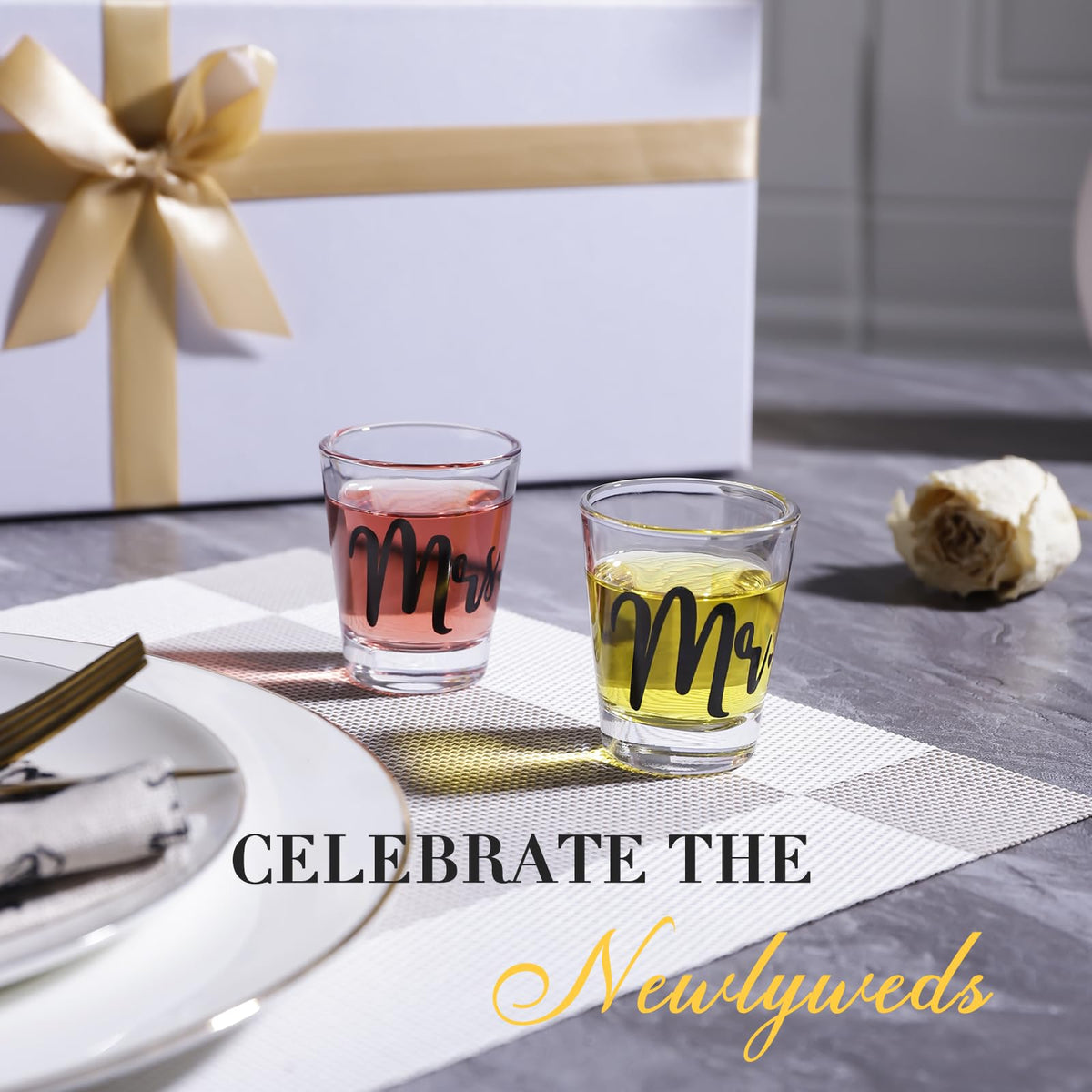 JOVGANK Mr and Mrs shot glasses for wedding toasts and photos