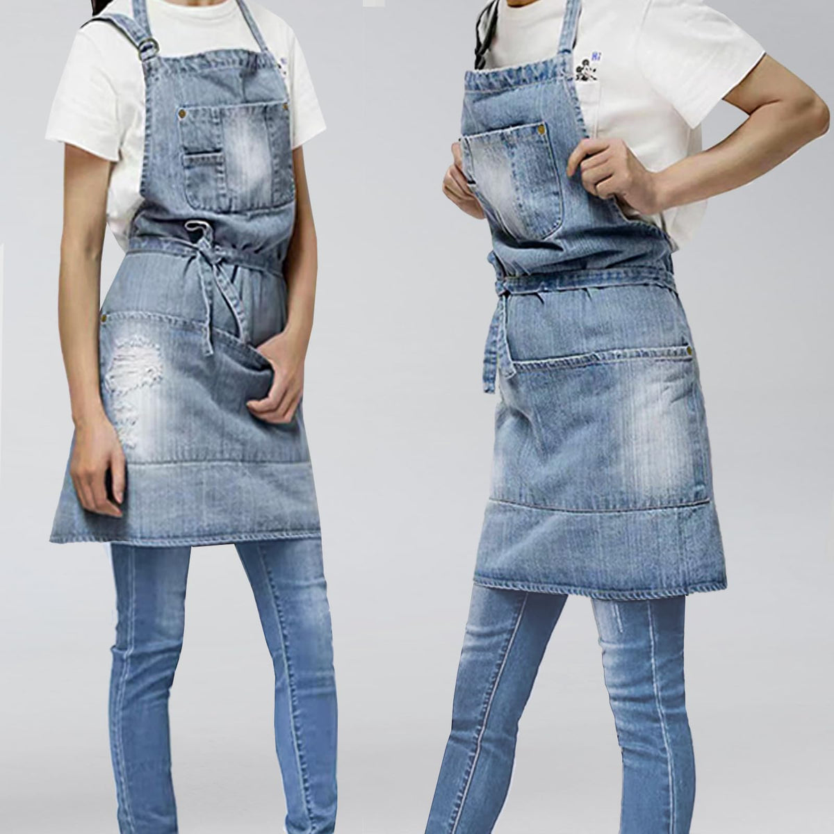 Jowcud denim apron broken-hole design adds vintage flair without sacrificing practicality.