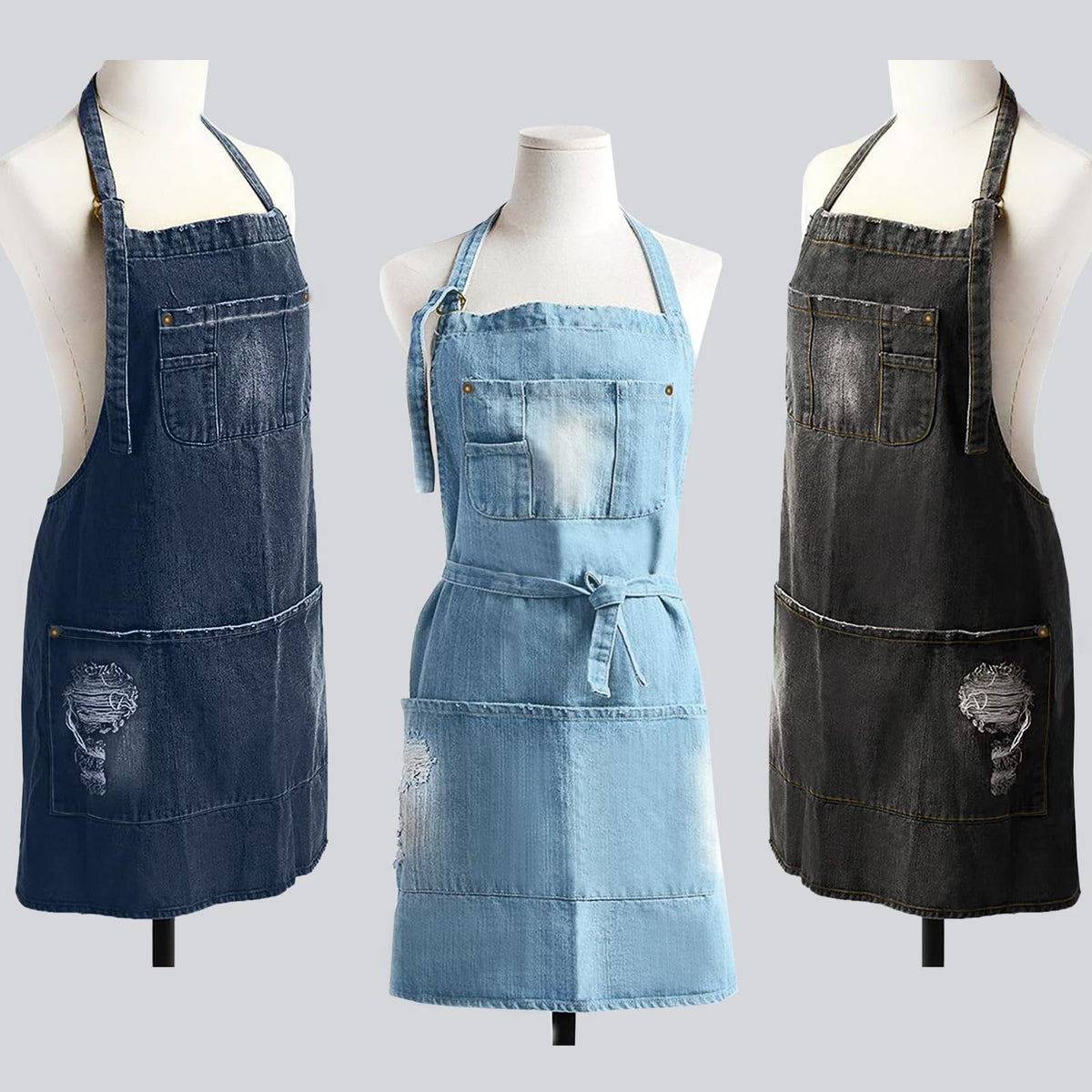Jowcud Denim Apron in cafe setting suits baristas and chefs alike.