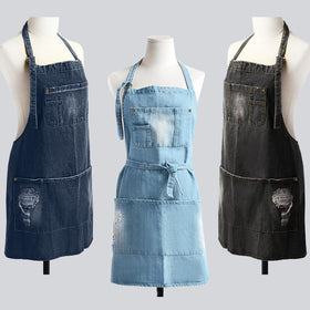 Jowcud Denim Apron in cafe setting suits baristas and chefs alike.