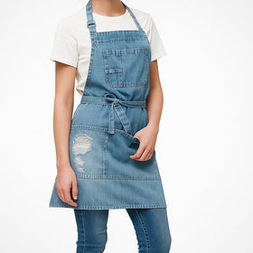 Jowcud denim apron ideal for chefs, baristas, hairstylists, and artists in busy spaces.