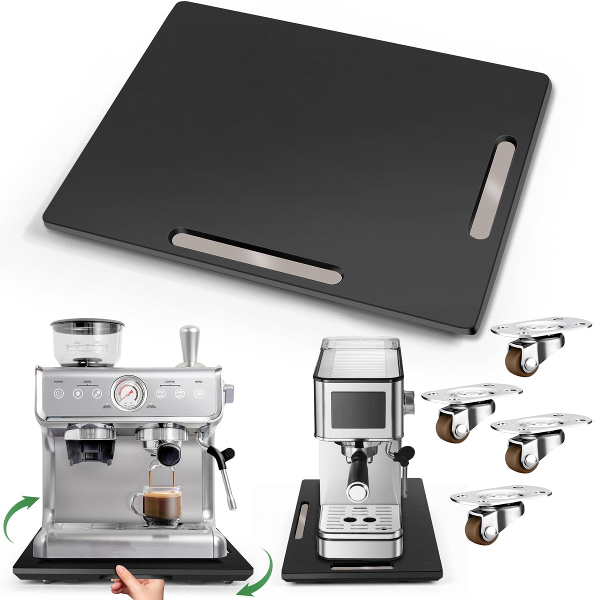 Joy&Grace appliance slider with 360° rollers enables effortless repositioning of heavy appliances.