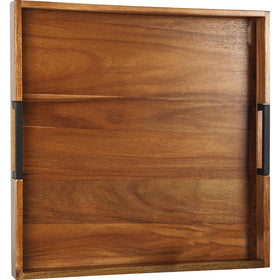 Joy&Grace ottoman tray top view shows natural acacia grain for stylish serving and easy use.