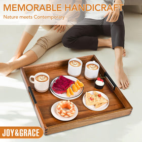 Joy&Grace ottoman tray breakfast-in-bed setup demonstrating versatile daily serving potential.