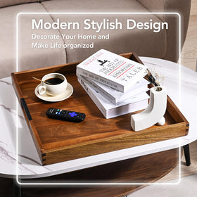 Joy&Grace ottoman tray detail of metal handles and smooth surface for effortless serving.