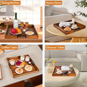 Joy&Grace ottoman tray closeup reveals natural wood texture fitting any decor.